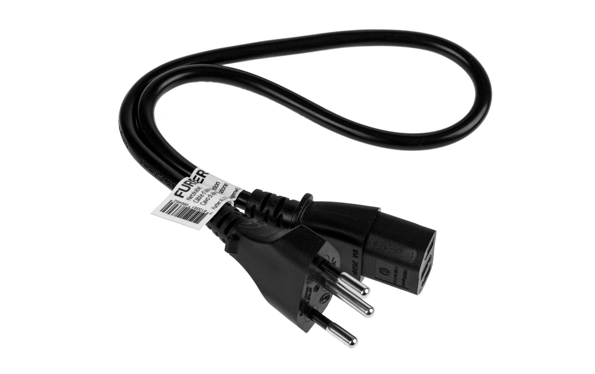 Furber. Netzkabel – T12–IEC C13, 0,5 m, 10 A, schwarz