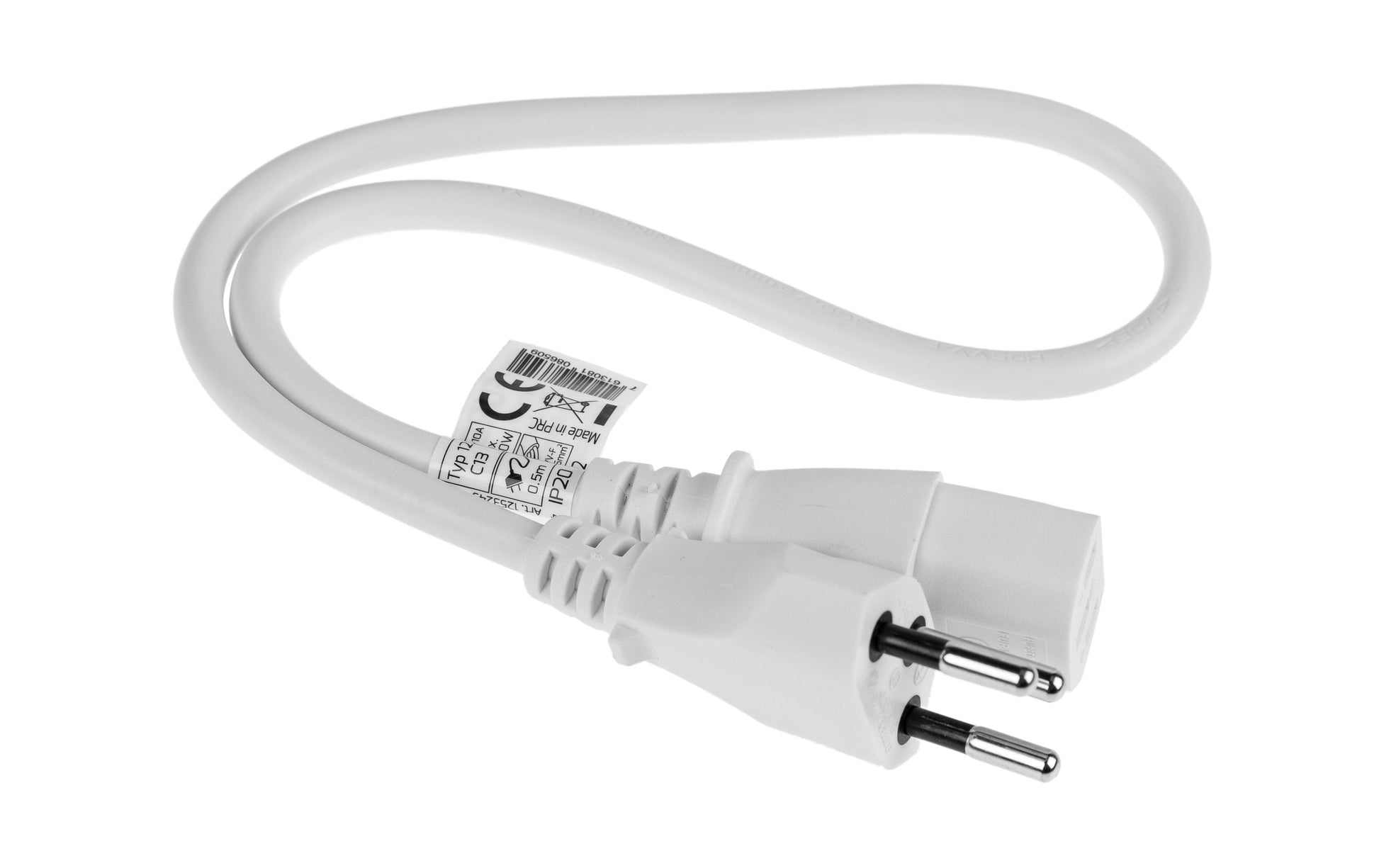 Furber. Netzkabel – T12–IEC C13, 0,5 m, 230 V/10 A, weiss