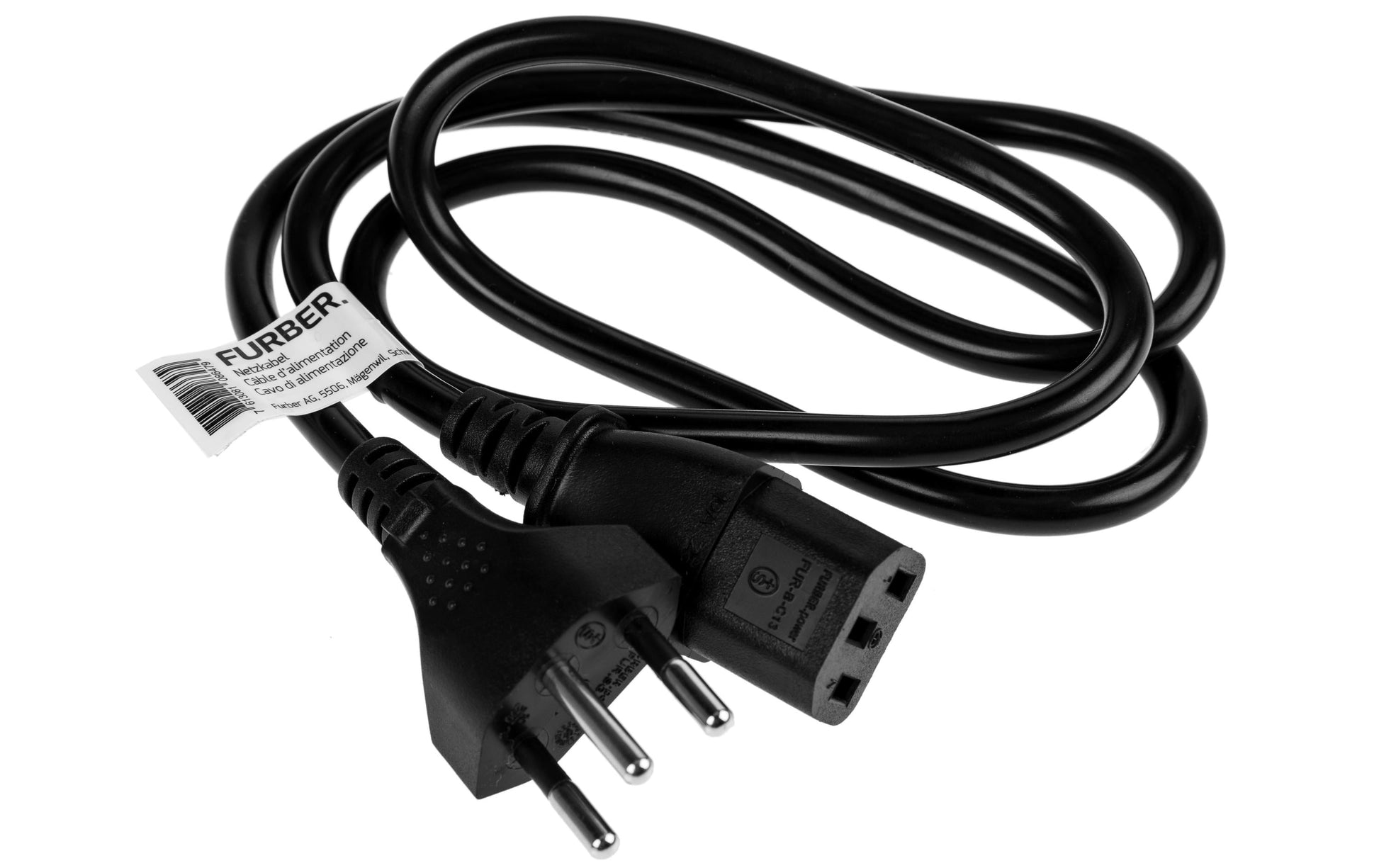Furber. Netzkabel – T12–IEC C13, 1 m, 10 A, schwarz