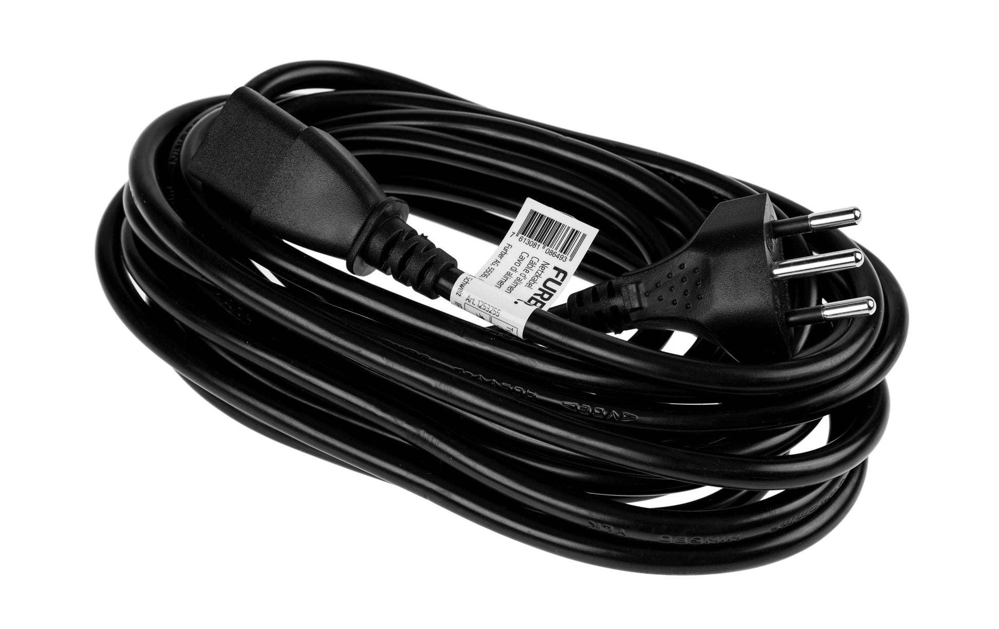 Furber. Netzkabel – T12–IEC C13, 5 m, 230 V/10 A, Schwarz