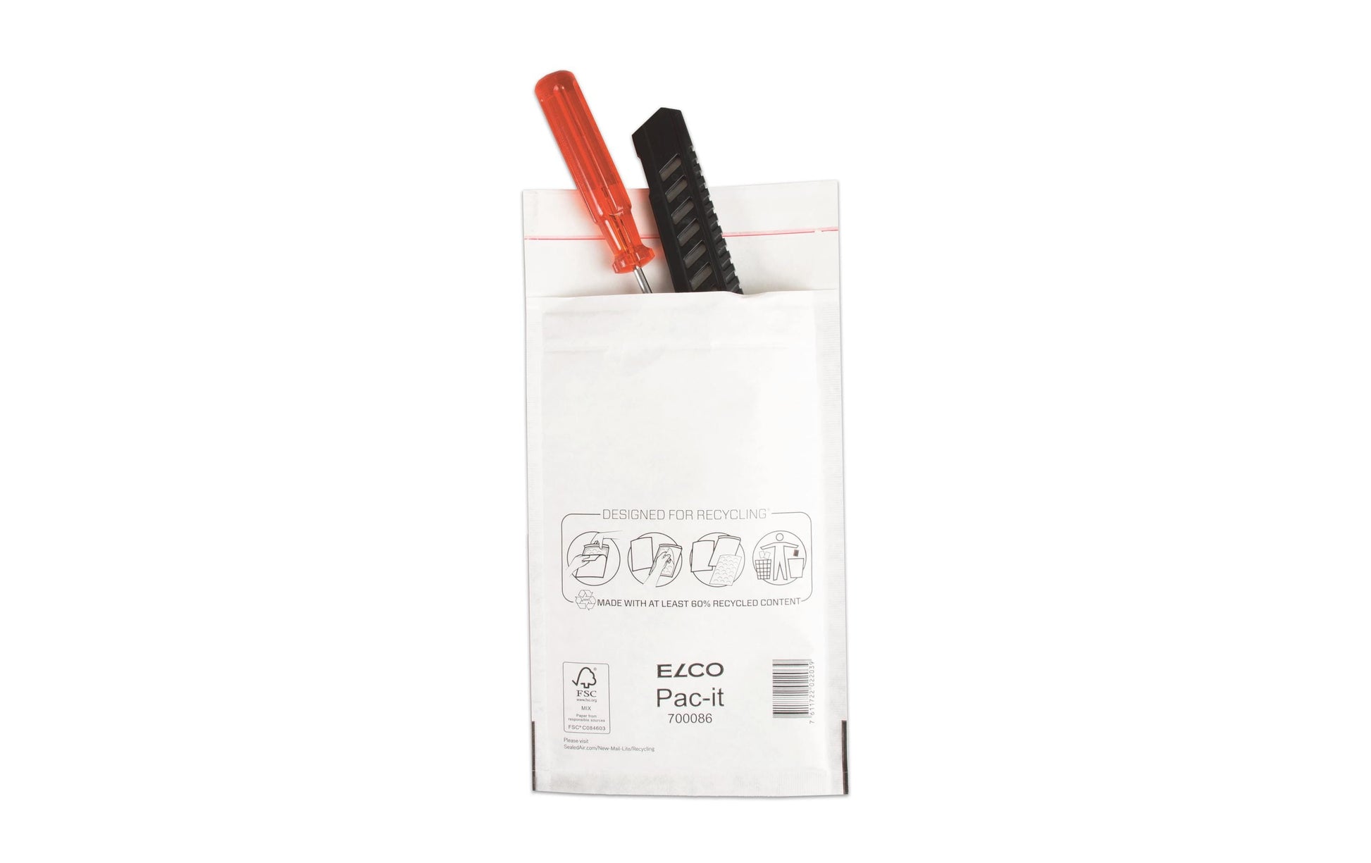 Elco Luftpolstertasche – 140 × 220 mm, selbstklebend, weiss, Papier/PE