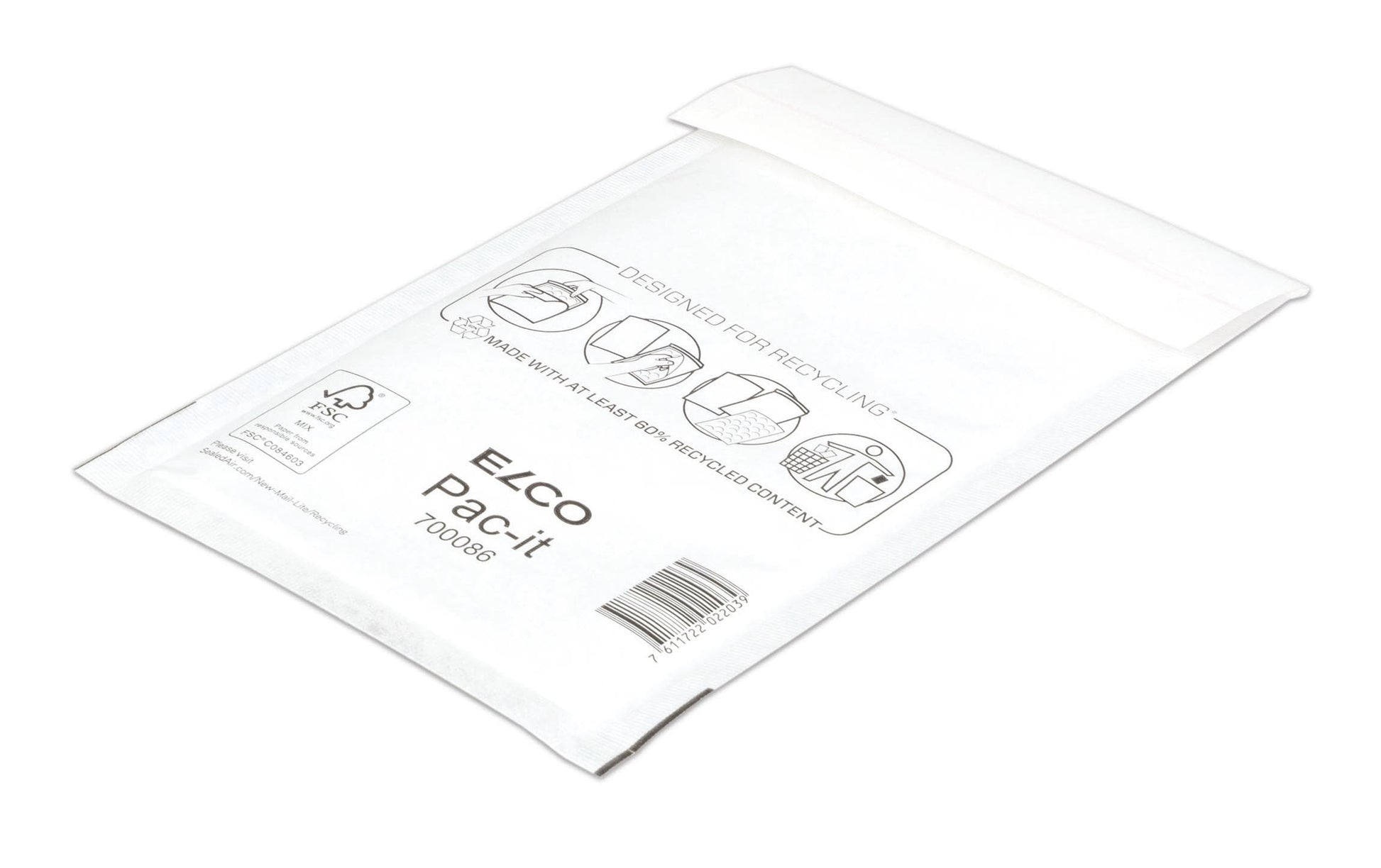Elco Luftpolstertasche – 140 × 220 mm, selbstklebend, weiss, Papier/PE