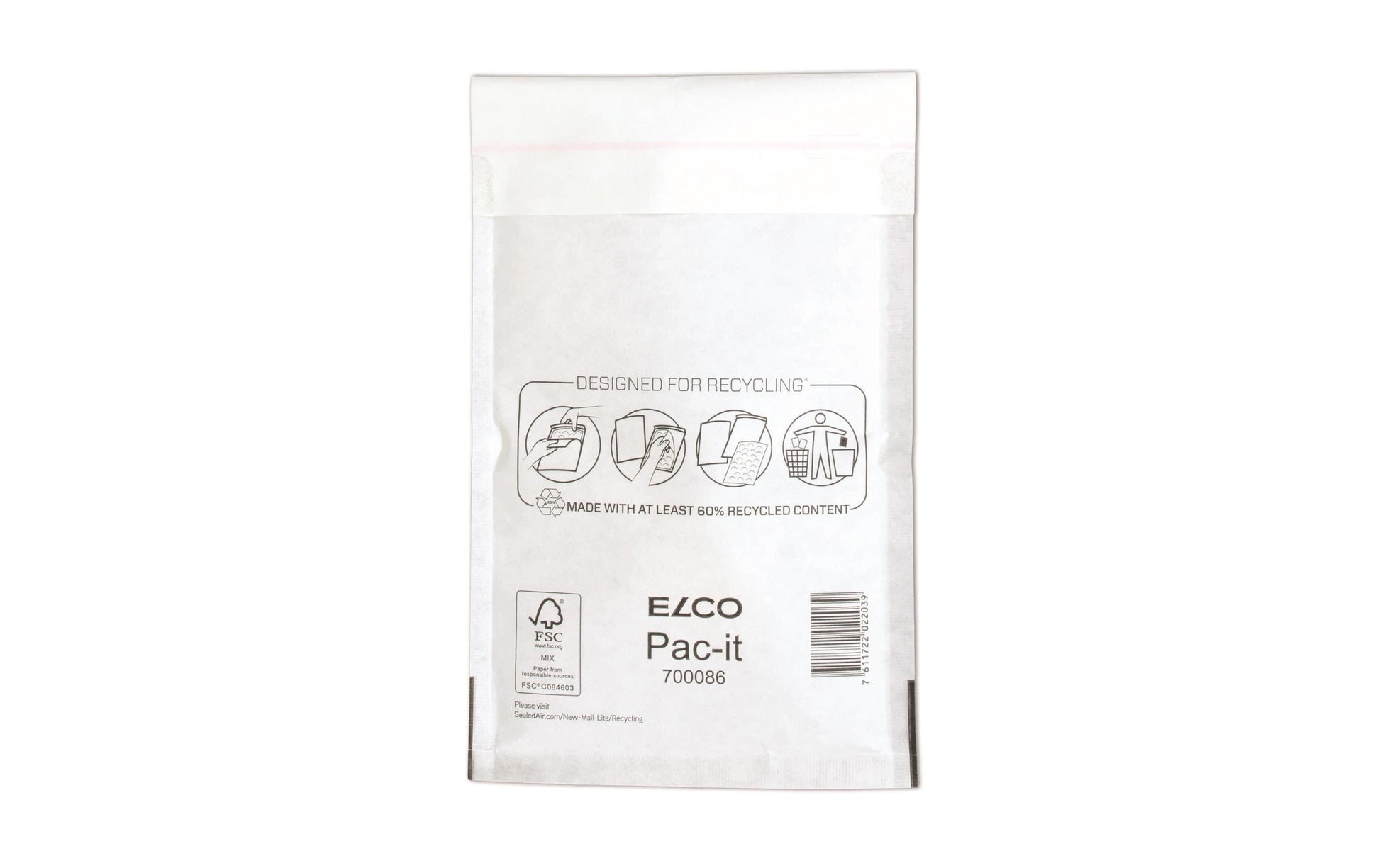 Elco Luftpolstertasche – 140 × 220 mm, selbstklebend, weiss, Papier/PE