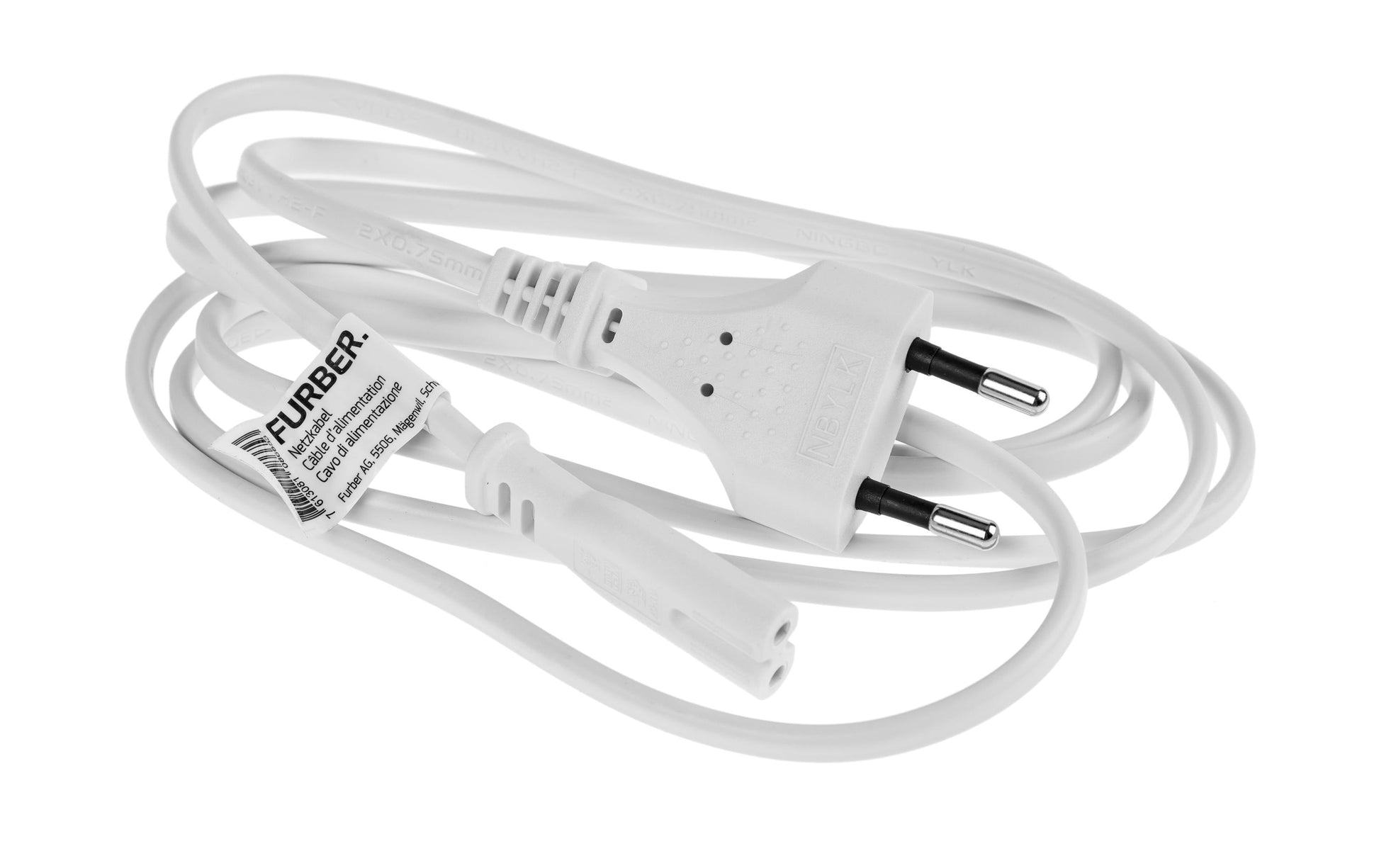 Furber. Netzkabel – T26–IEC C7, 1,8 m, 230 V/2,5 A, Weiss