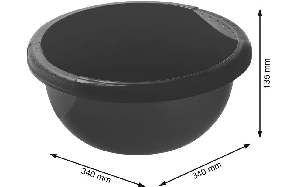Rotho Rundes Becken – 6 l – 34,0 × 34,0 × 13,5 cm – Schwarz – Recycling-Kunststoff