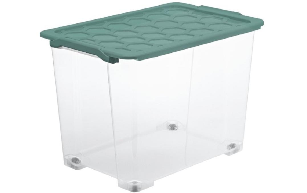 Rotho Aufbewahrungsbox Evo Safe – Kunststoff, transparent/grün, 59 × 41,2 × 39,5 cm