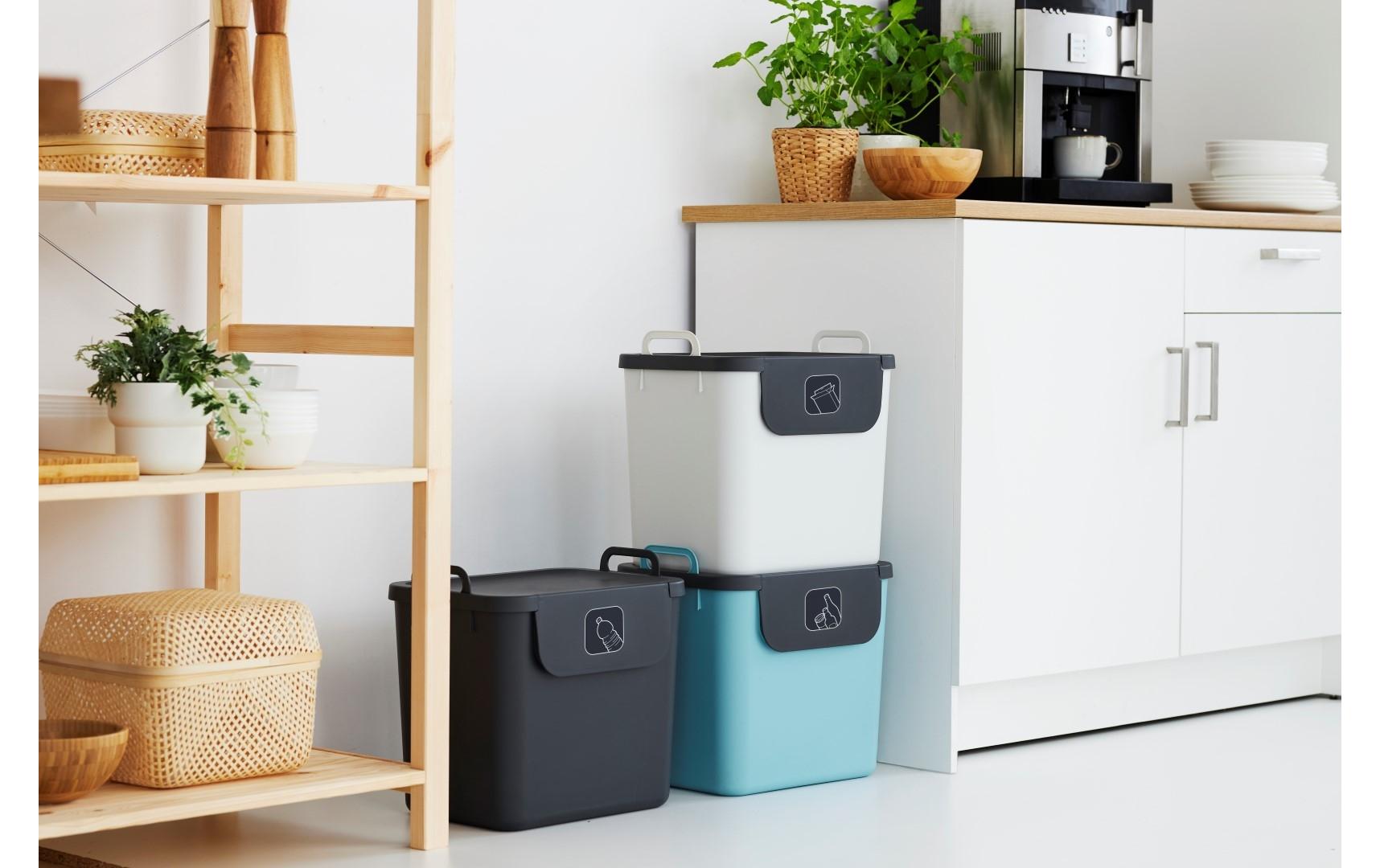 Rotho Recyclingbox – 30 l – Recycling-Kunststoff, rechteckig – Weiss – 3-fach