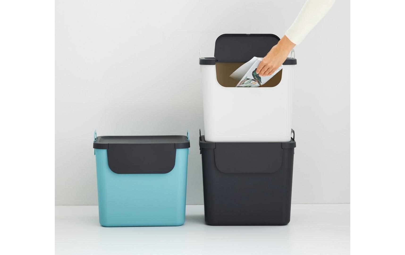 Rotho Recyclingbox – 30 l – Recycling-Kunststoff, rechteckig – Weiss – 3-fach