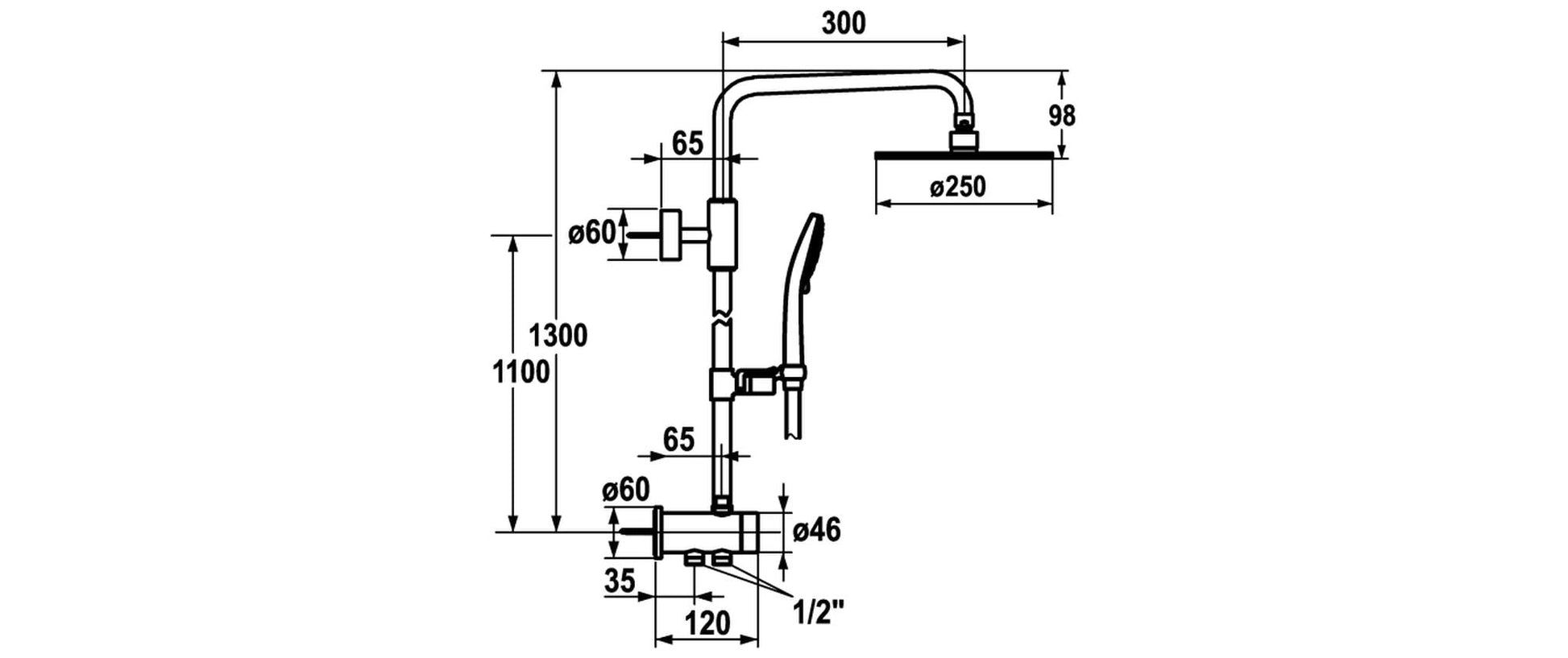 KWC Unterputz-Badebatterie chromeline – 130 cm, Metall, Kunststoff (Schlauch), Wandmontiert, Chrom