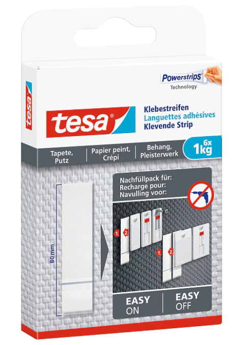 TESA Montagepad – weiss, für Tapete/Putz, bis 1 kg, 6 Stk., Innen