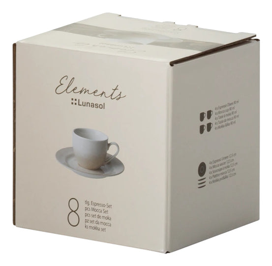 Lunasol Espressotasse – 8-teiliges Set, 90 ml, Ø 15,5 cm, Steingut, Sand, nicht spülmaschinenfest