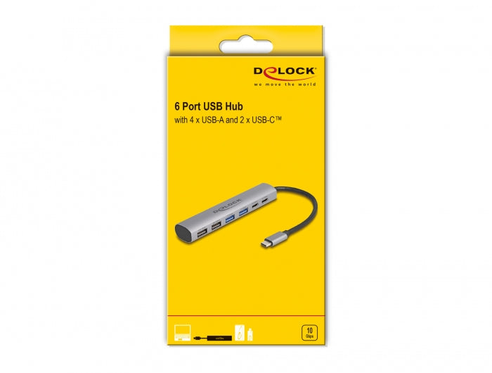 DeLOCK USB-Hub – USB-C, 4× USB-A, 2× USB-C, für Windows/Mac
