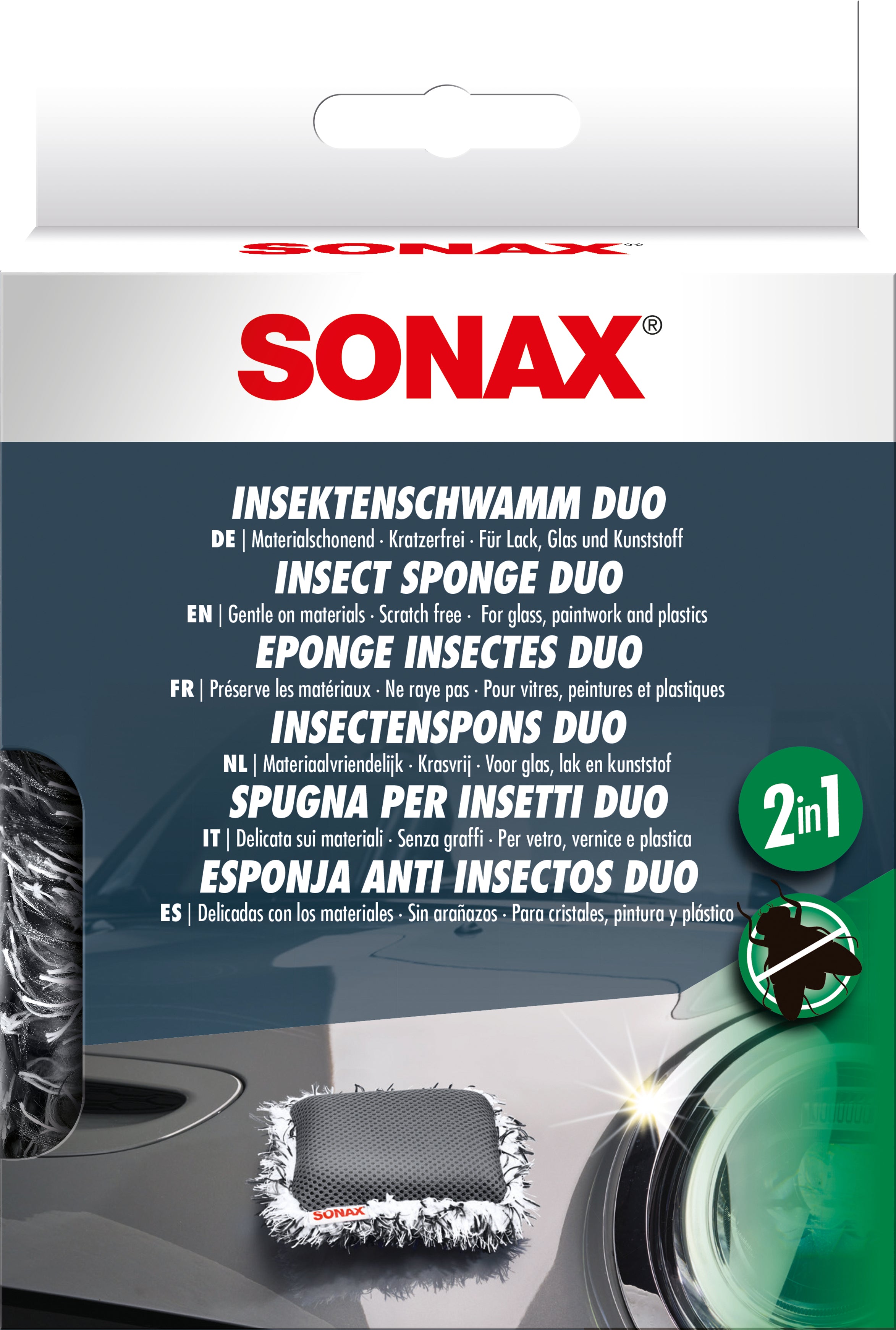 Sonax Insekten-Schwamm 2-in-1 – Mikrofaser, für empfindliche Lackoberflächen, Glas, Kunststoff, grau, 1 Stk.