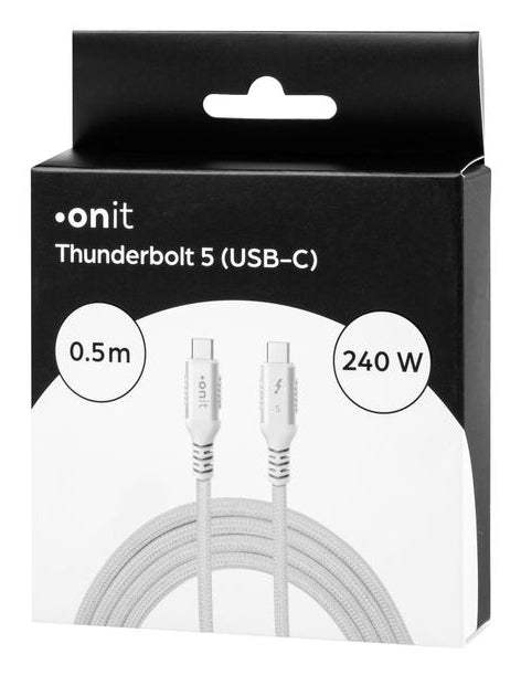 ONIT Thunderbolt 5 (USB-C) Kabel – 120 Gbit/s – 0,5 m – PD 240 W – 16K/60 – Textilmantel – Weiss
