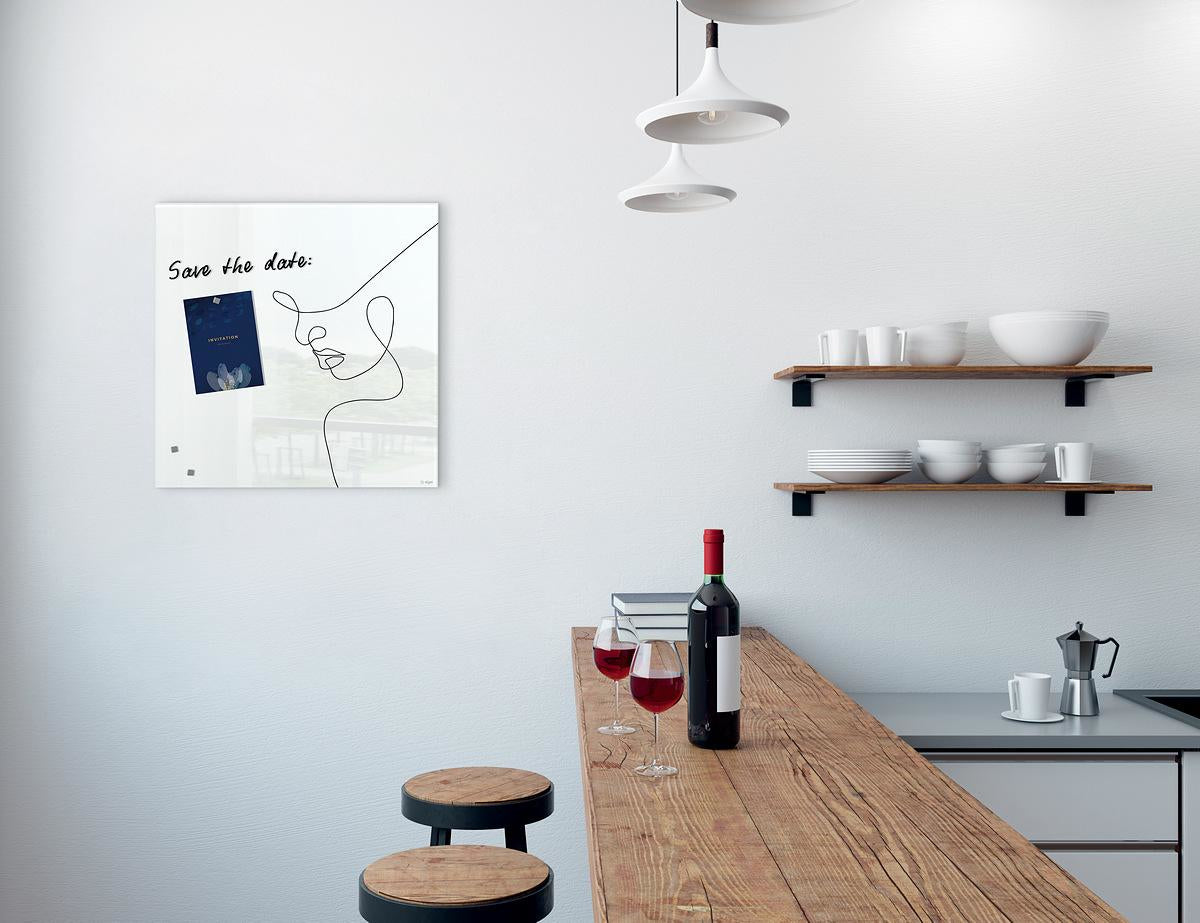 Sigel Whiteboard – 48 × 48 cm, Glas, magnetisch, Wandmontage, inkl. Magnete, Montagesatz