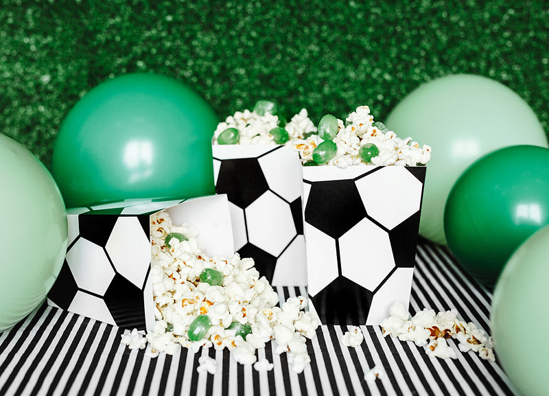 PartyDeco Take-away-Box, Papier – 70 × 70 × 120 mm, Fussball, Schwarz-Weiss – 6 Stk.