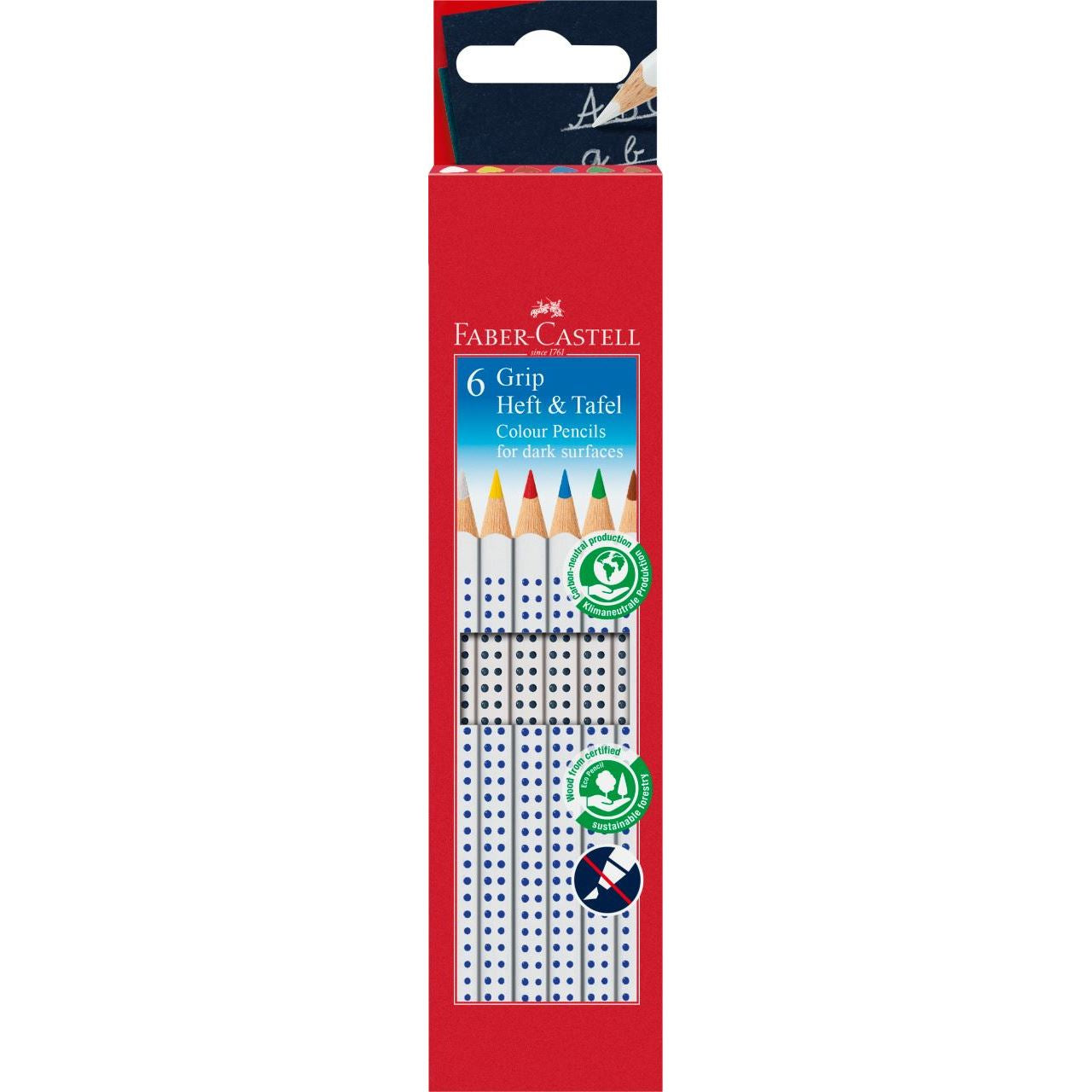 Faber-Castell Tafelkreide – 6 Farben, im Kartonetui, Ø 3 mm, dreikantig, FSC
