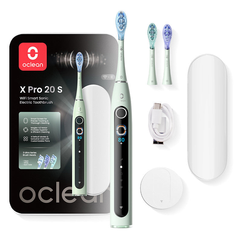 Oclean Schallzahnbürste X Pro 20 – 84'000 Bewegungen/min, 5 Betriebsstufen – 3 Bürstenköpfe – Grün