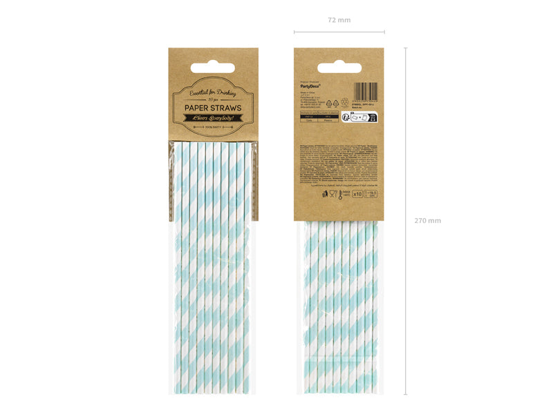 PartyDeco Papierstrohhalme, 19,5 cm, Hellblau/Weiss – 10 Stk.