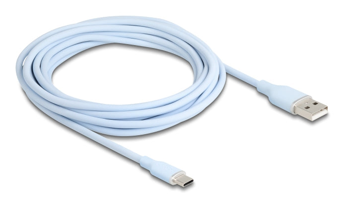 DeLOCK USB-A auf USB-C Kabel – USB 2.0 (480 Mbit/s) – 4 m – Silikon, Goldstecker – Blau