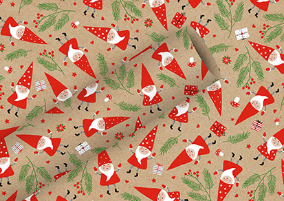 Braun + Company Geschenkpapier – Gnome, Weihnachten – 70 g/m2 Papier – 700 × 2000 mm – Gelb