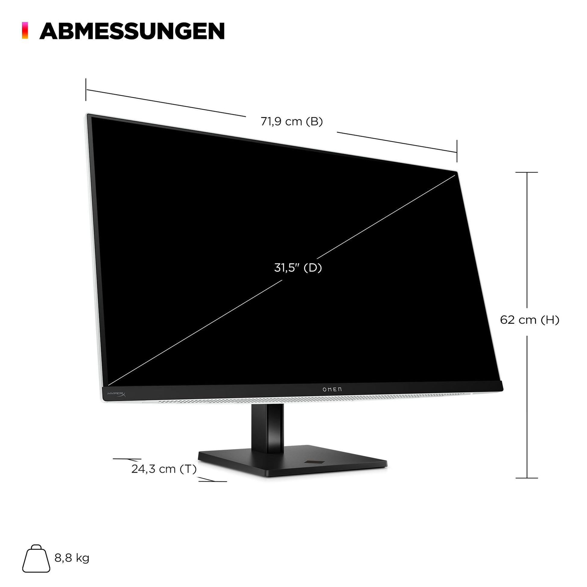 HP OMEN Transcend 32 – Monitor, 31,5", OLED, 240 Hz, 250 cd/m², KVM, USB-C, VESA 100 × 100, Weiss