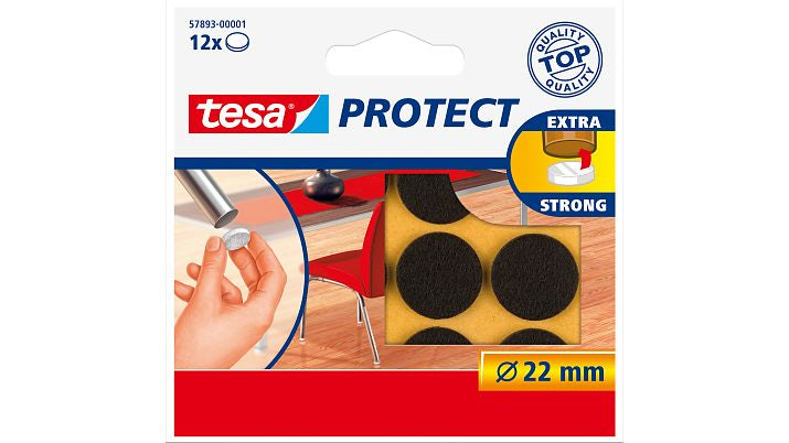 TESA Filzgleiter – Ø 22 mm – 12 Stück, selbstklebend, braun
