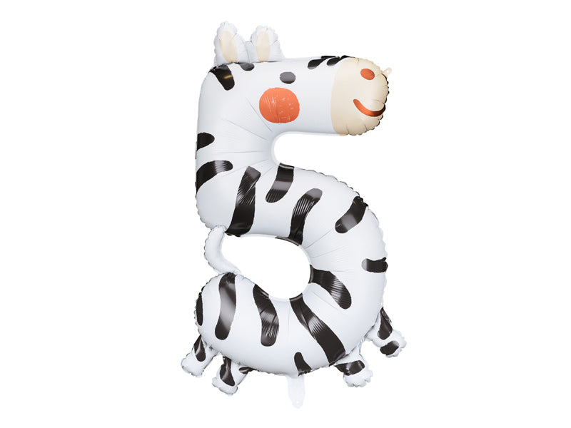 PartyDeco Folienballon Zahl 5 Zebra – mehrfarbig – 68 × 98 cm – 1 Stk