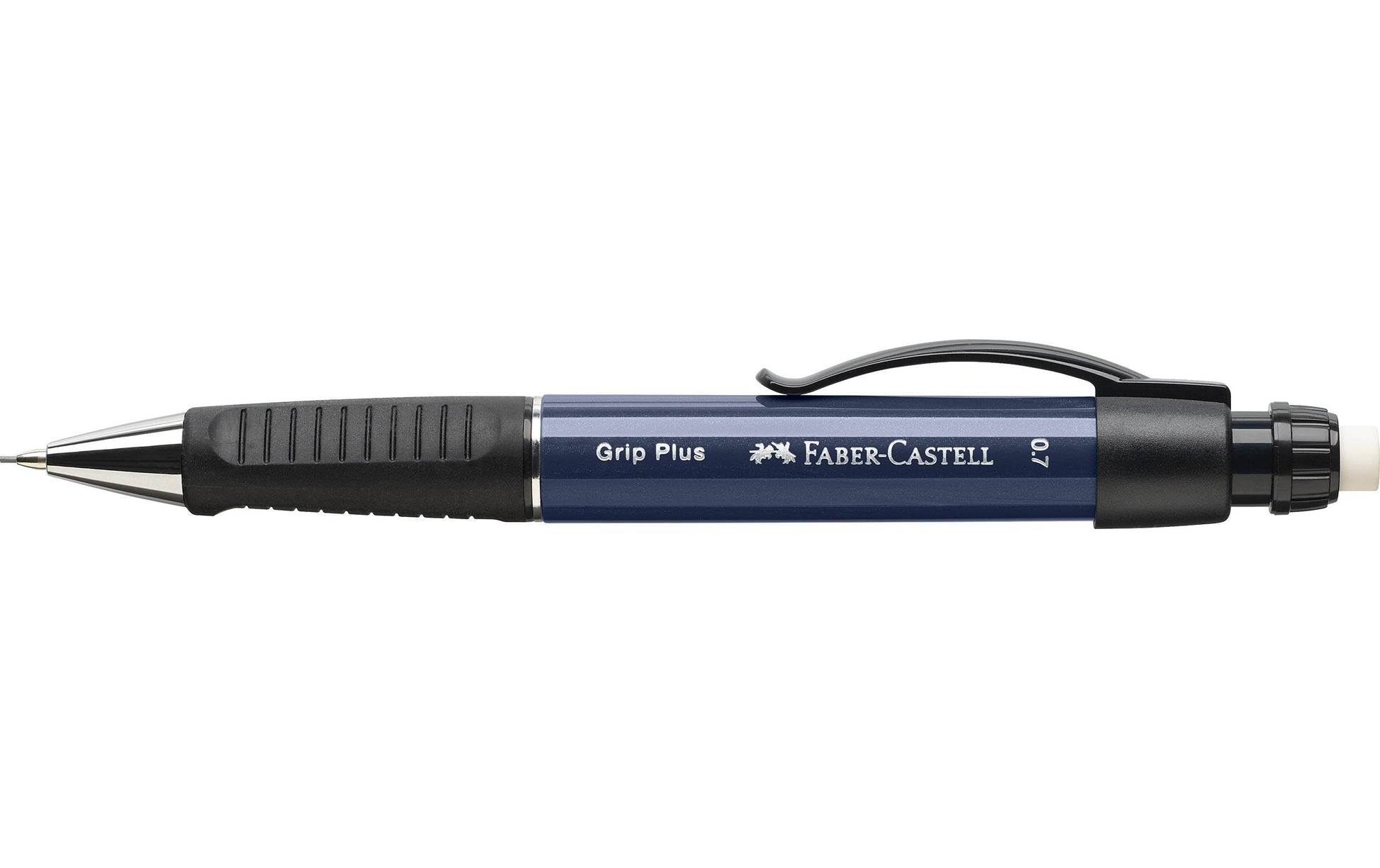 Faber-Castell Grip Plus 1307 Druckbleistift – 0,7 mm – Schwarz/Blau – mit Radierer – 1er-Pack