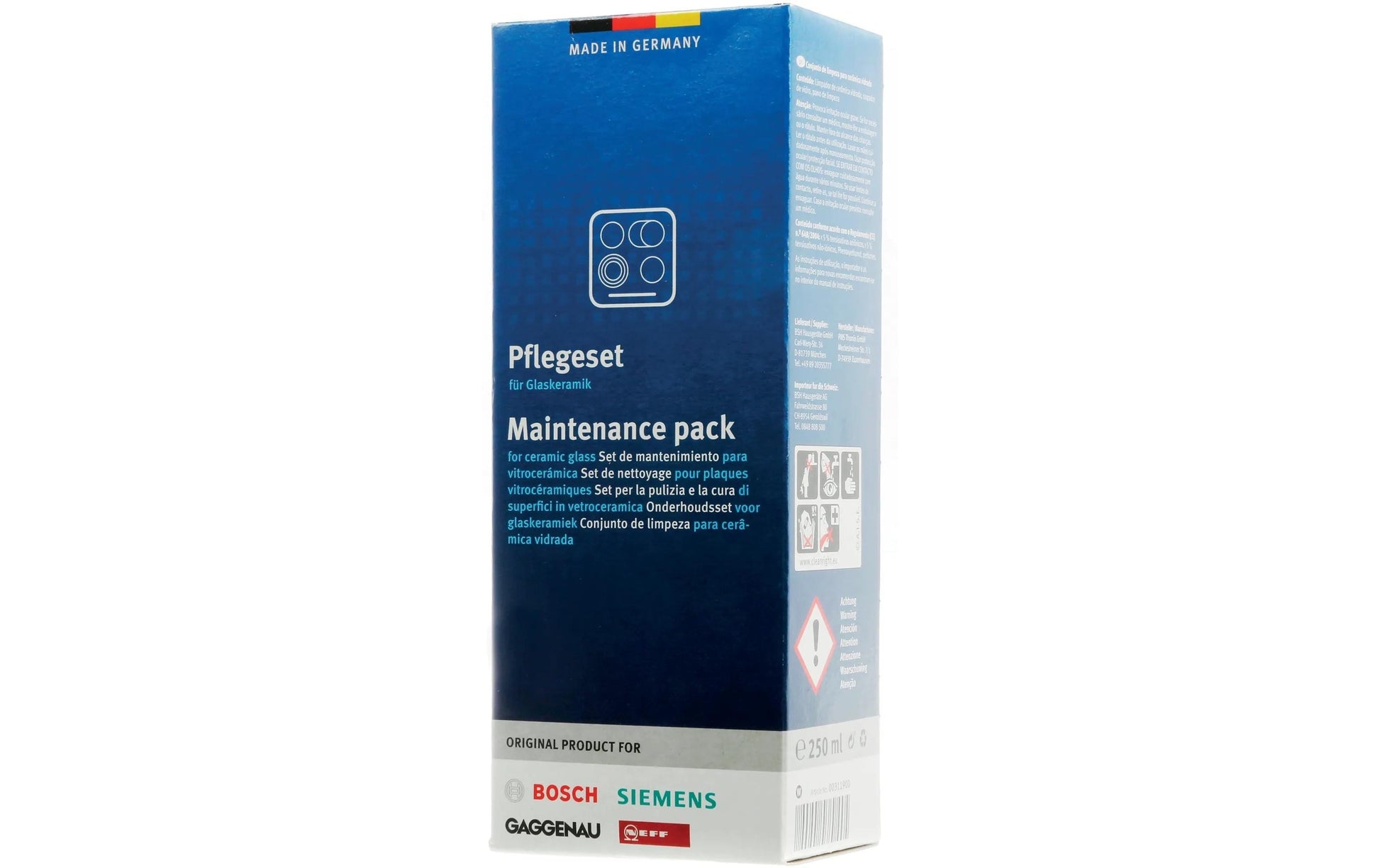 Siemens Pflegeset Glas-/Oberflächenreiniger für Glaskeramik – Flüssigkeit, Box – 3×250 ml