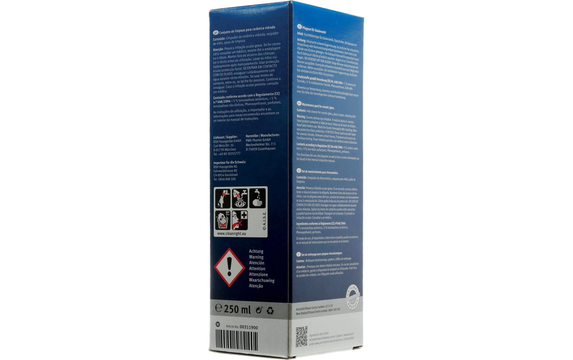 Siemens Pflegeset Glas-/Oberflächenreiniger für Glaskeramik – Flüssigkeit, Box – 3×250 ml