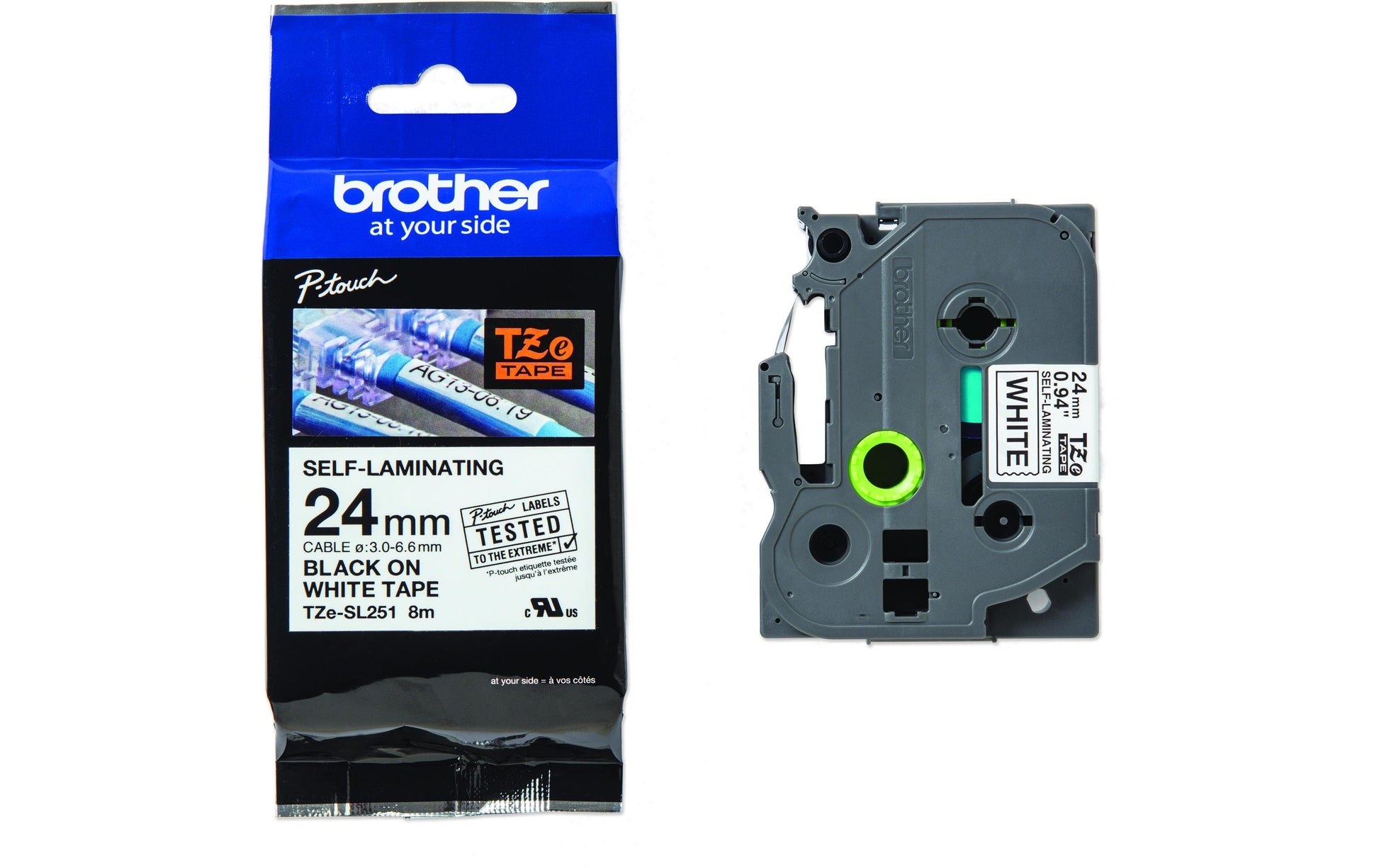 Brother Schriftband – 24 mm × 8 m, weiss, schwarz