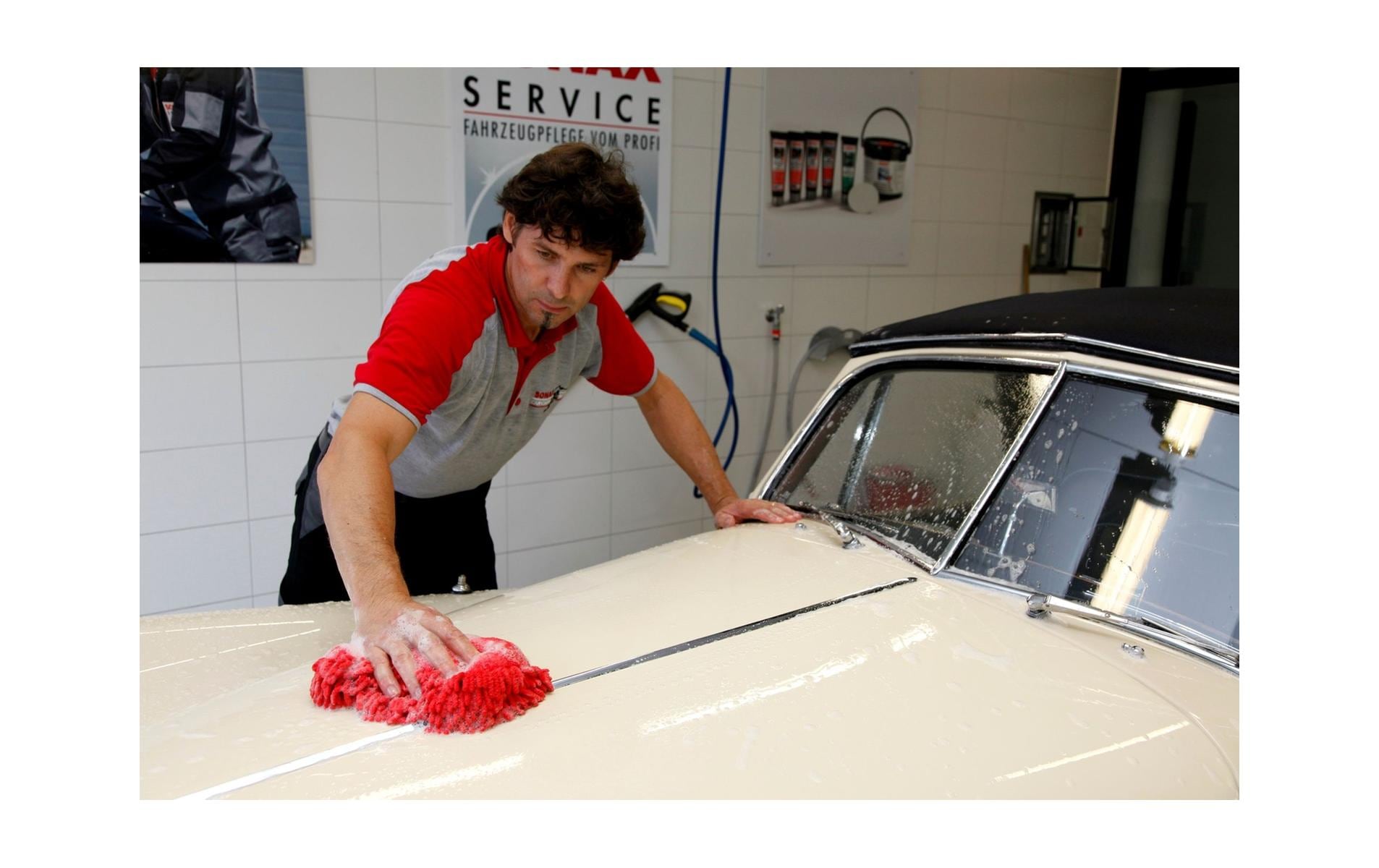 Sonax Mikrofaser-Schwamm 2-in-1 – Rechteckig, für Auto, Rot, 1 Stk.