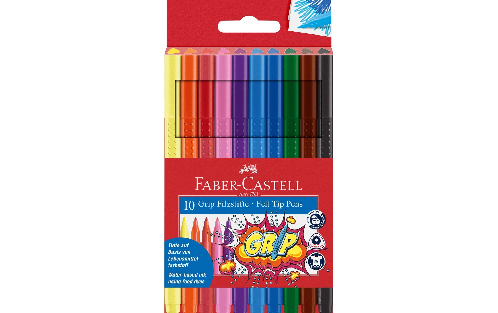 Faber-Castell Filzstifte Grip Colour, Strichbreite 1 mm, auswaschbar, 10 Farben