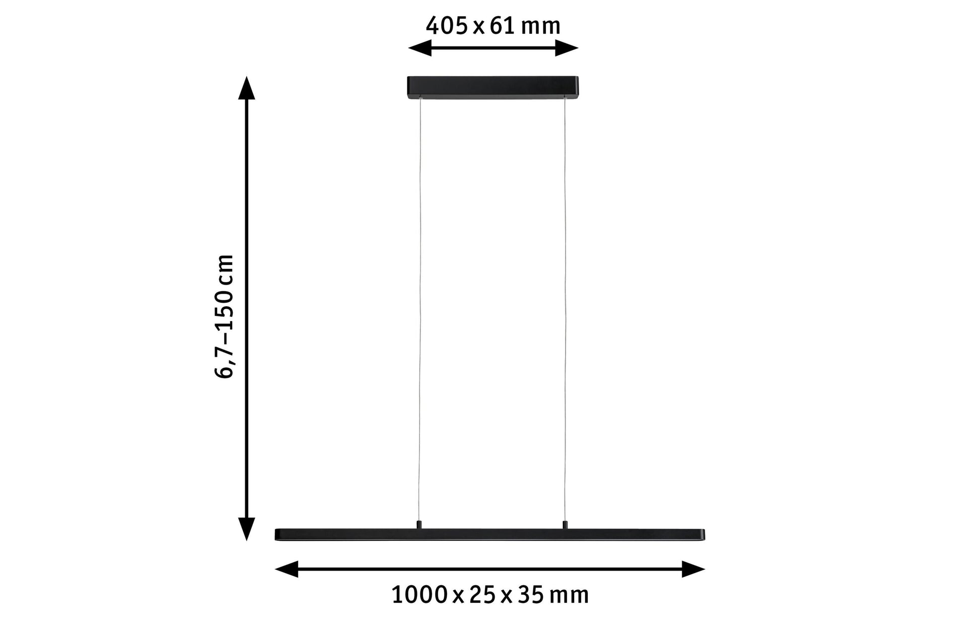 Paulmann Deckenleuchte Lento – 100 × 3,5 cm, 1800 lm, 42 W, 2700 K, dimmbar, schwarz, Pendellänge 150 cm