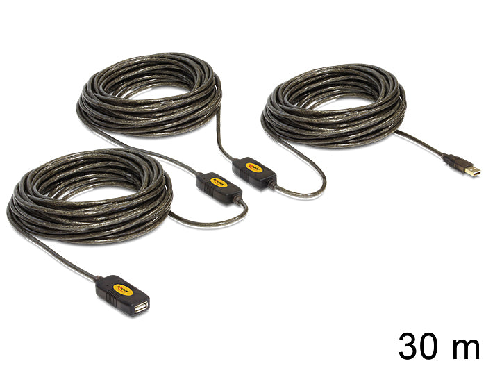 DeLOCK USB-A Verlängerungskabel (Stecker auf Buchse) – USB 2.0 (480 Mbit/s) – 30 m – Aktiv – Schwarz