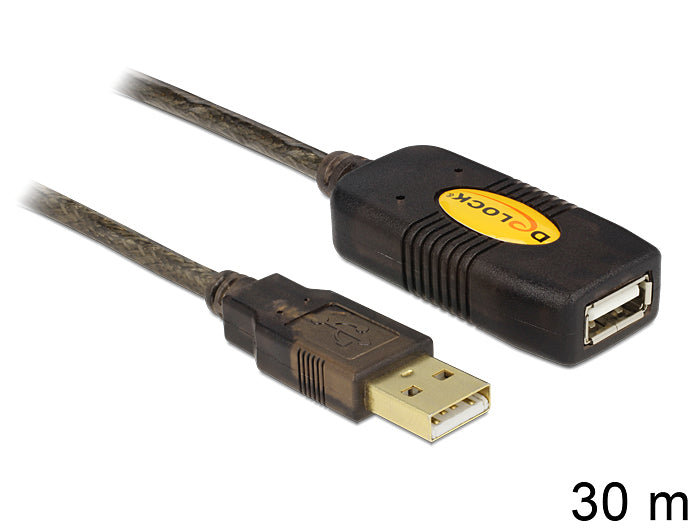 DeLOCK USB-A Verlängerungskabel (Stecker auf Buchse) – USB 2.0 (480 Mbit/s) – 30 m – Aktiv – Schwarz