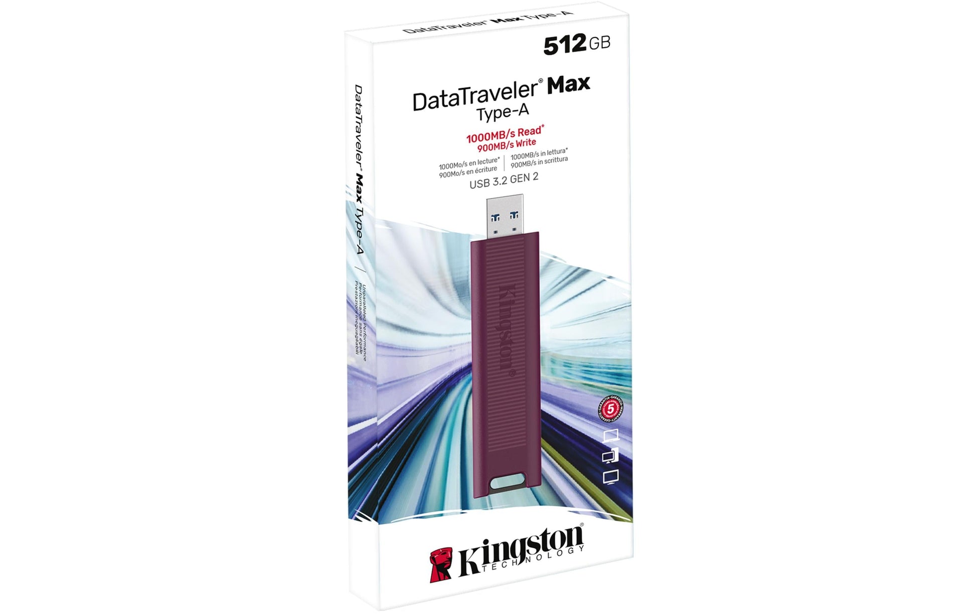 Kingston Technology Kingston DataTraveler Max USB-Stick – 512 GB, USB 3.2 (Typ A), Lesen/Schreiben 1000/900 MB/s