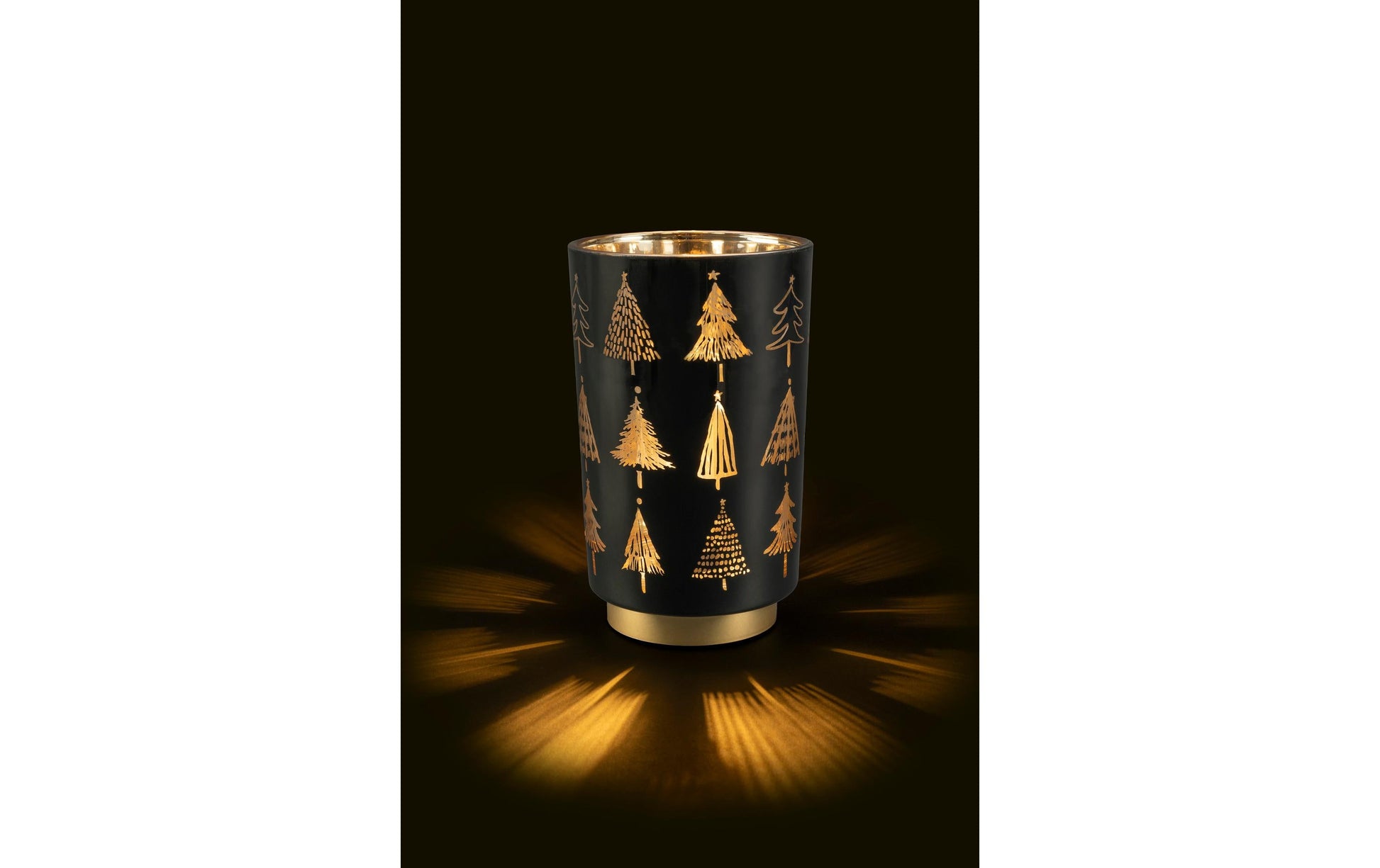 STT Dekoratives Licht Glas Baum Laterne M – Ø 12 × 20 cm, warmweiss, schwarz, batteriebetrieben, Timer