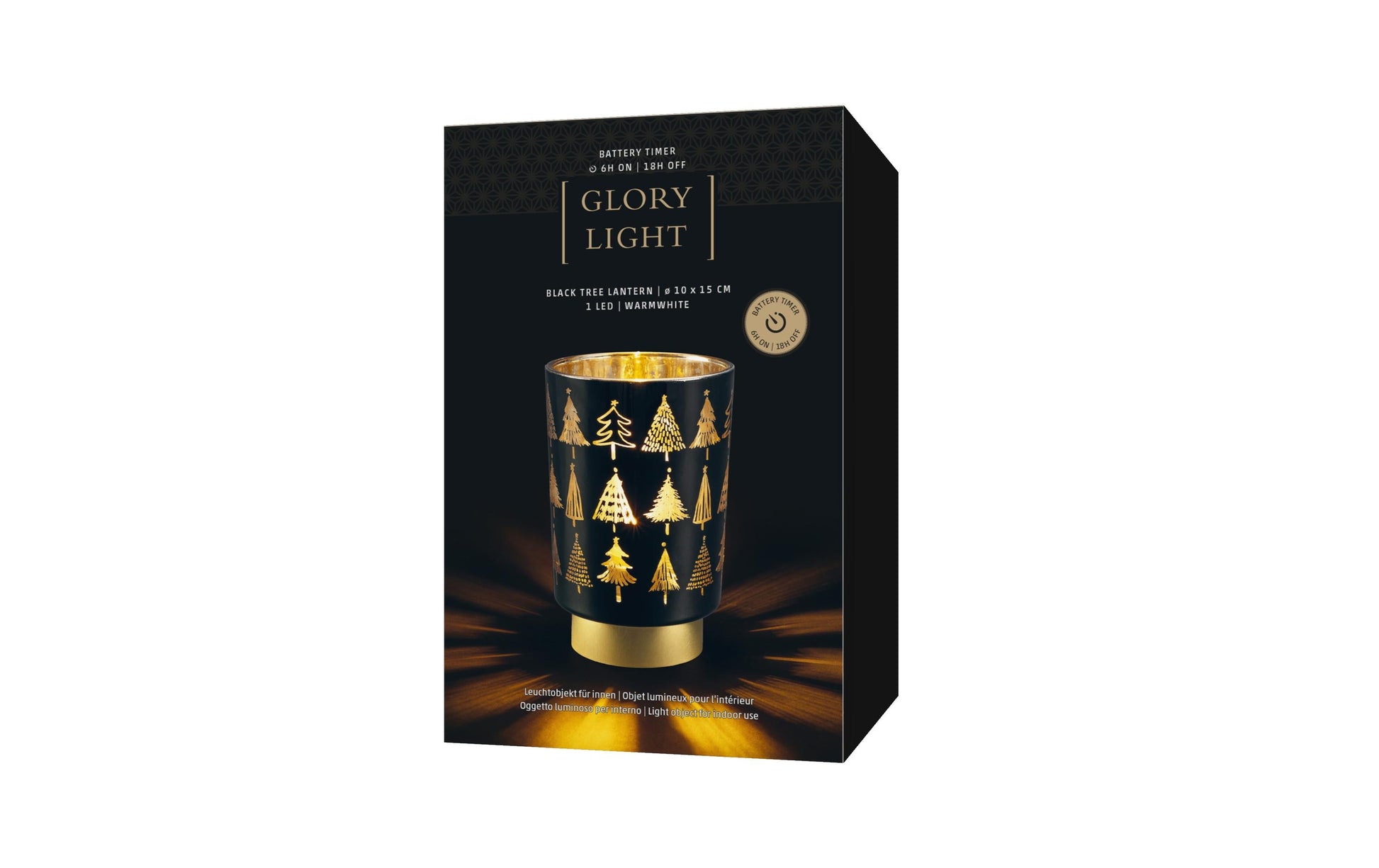 STT Tischleuchte Black Tree Lantern S – Ø 10 × 15 cm, Warmweiss, Gold, Timer