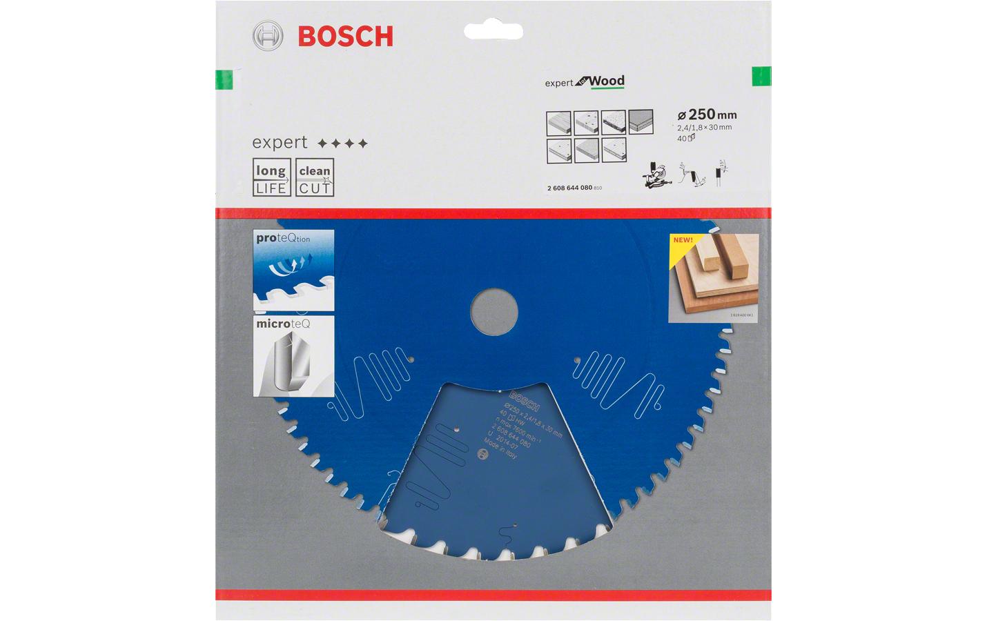 Bosch Professional Expert for Wood Kreissägeblatt 250 × 30 × 2,4 mm, 40 Zähne – für Holz – 1 Stück – für Bosch