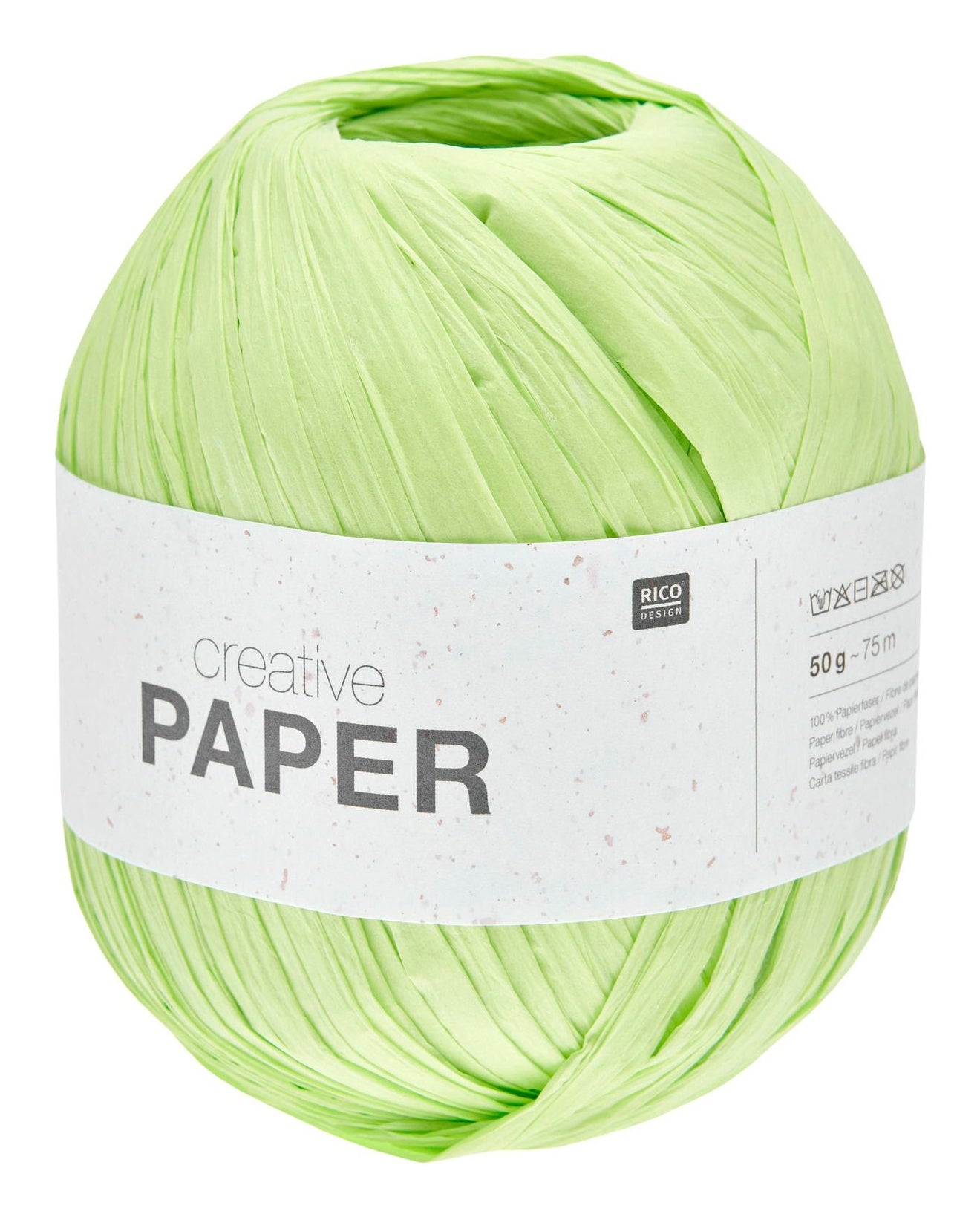 Rico Design Papierwolle Hellgrün – 50 g, 75 m, Nadel 5 mm, 100% Papierfaser, 1 Stk.