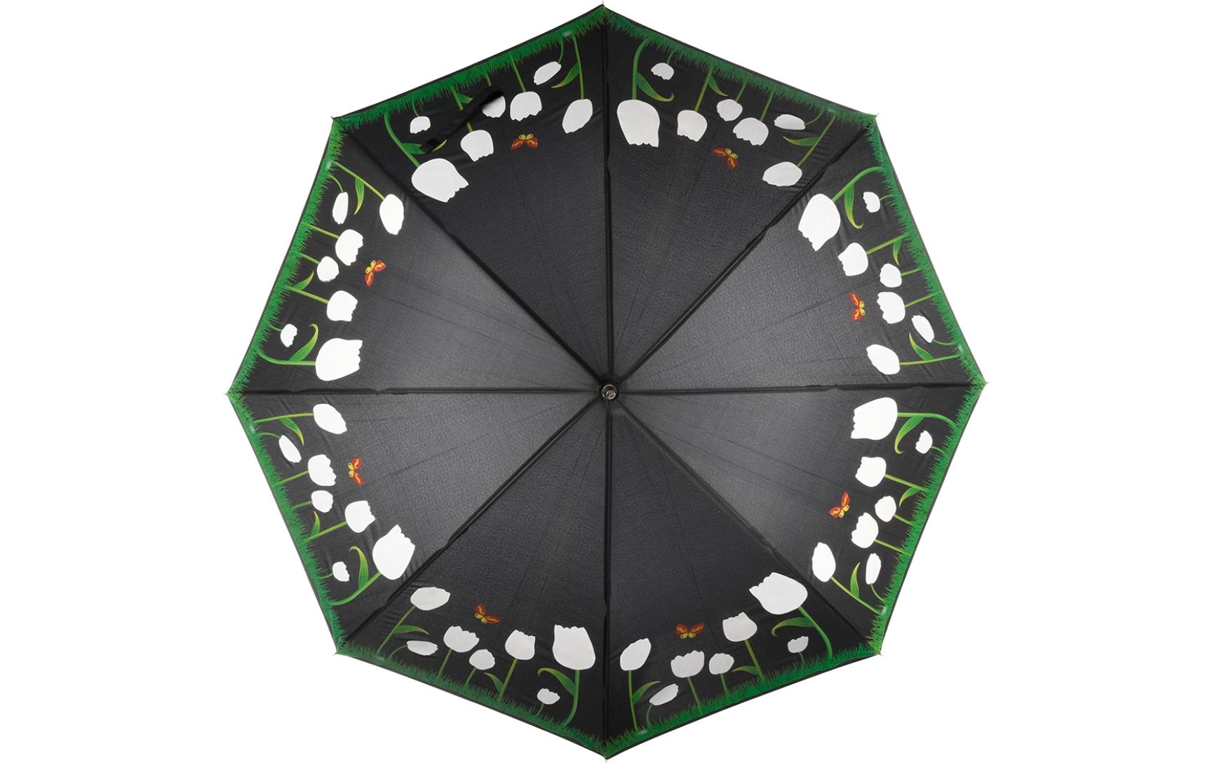 Esschert Design Stockschirm Tulpen – Auf-/Zu-Automatik, Ø 116,5 cm, L 91,2 cm – Schwarz – Farbwechsel bei Regen