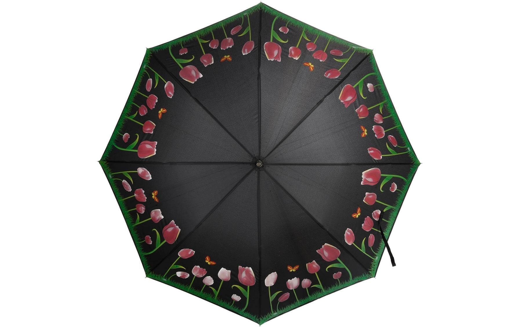 Esschert Design Stockschirm Tulpen – Auf-/Zu-Automatik, Ø 116,5 cm, L 91,2 cm – Schwarz – Farbwechsel bei Regen