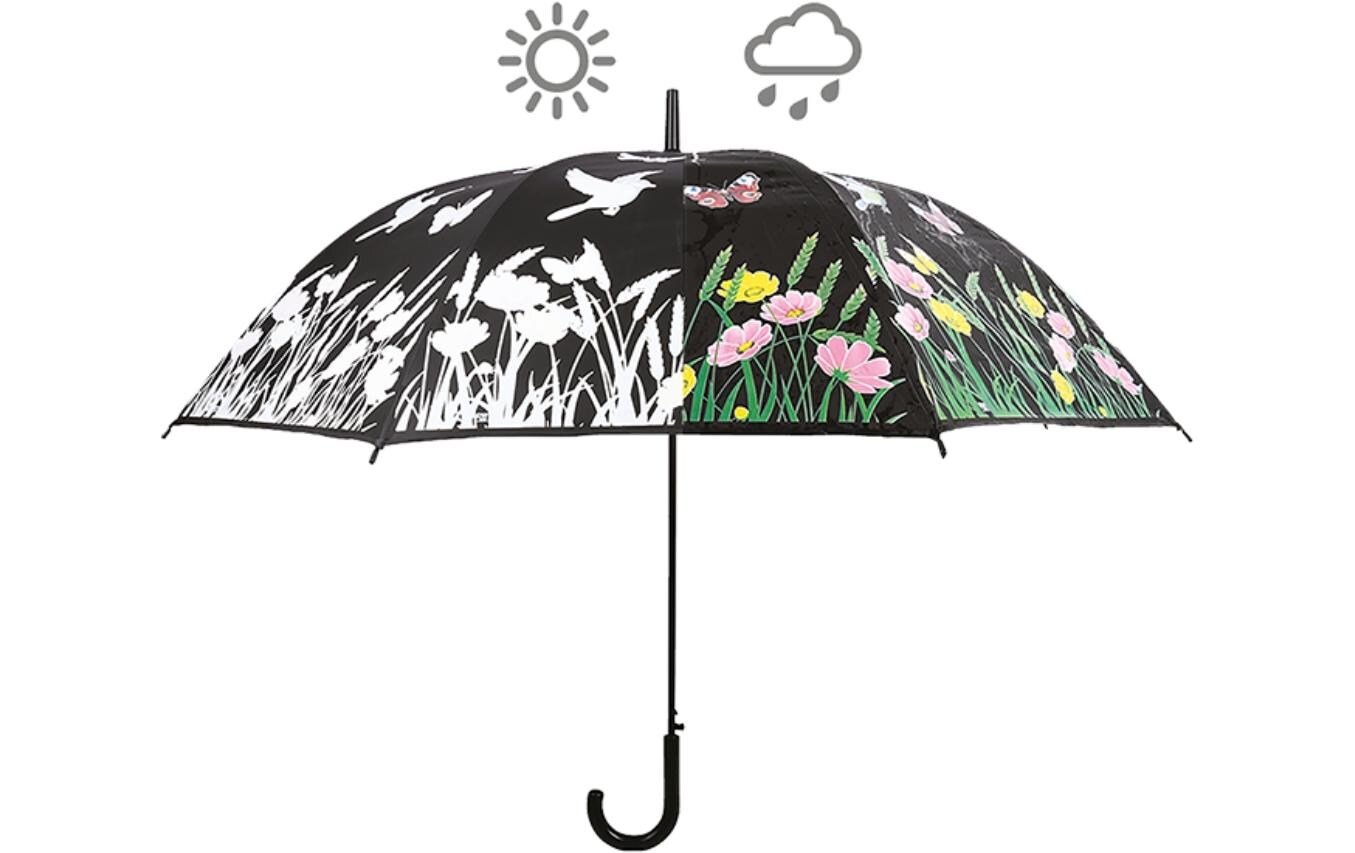 Esschert Design Stockschirm TP275 – Auf/Zu-Automatik, Ø 116,5 cm, L 91,2 cm – Schwarz Wiese