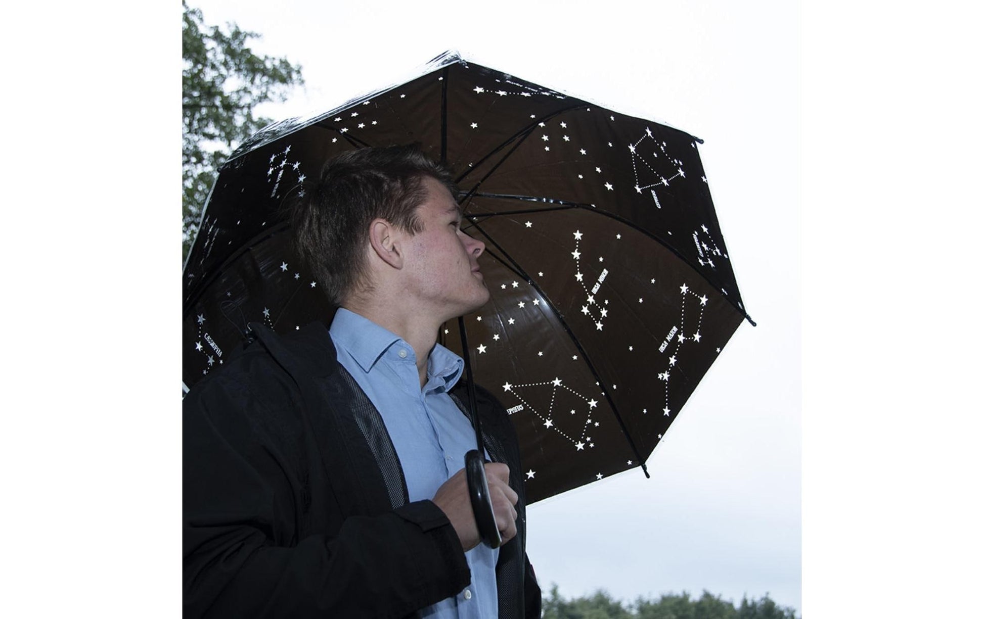 Esschert Design Stockschirm TP243 – Ø 80,7 cm, L 81 cm – schwarzer Sternenhimmel
