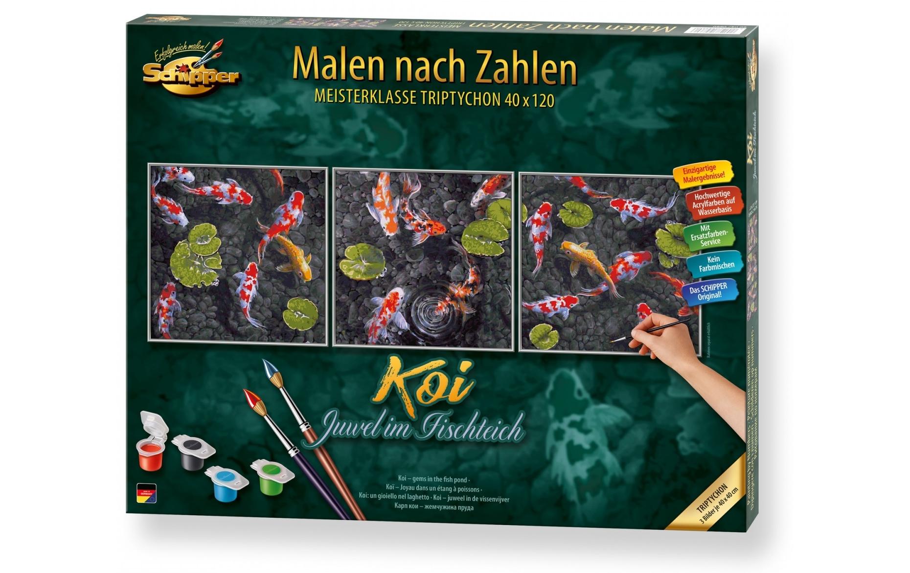 Schipper Malen-nach-Zahlen-Set – Koi Juwel im Fischteich – 3-teilig, je 40 × 40 cm – ab 14 Jahren
