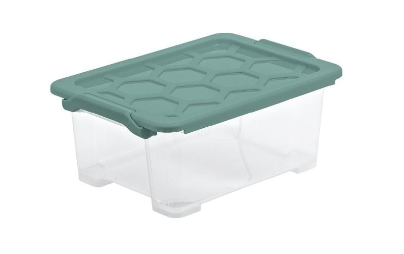 Rotho Aufbewahrungsbox Evo Safe – Kunststoff, transparent/grün, 39,3 × 16 × 28,3 cm