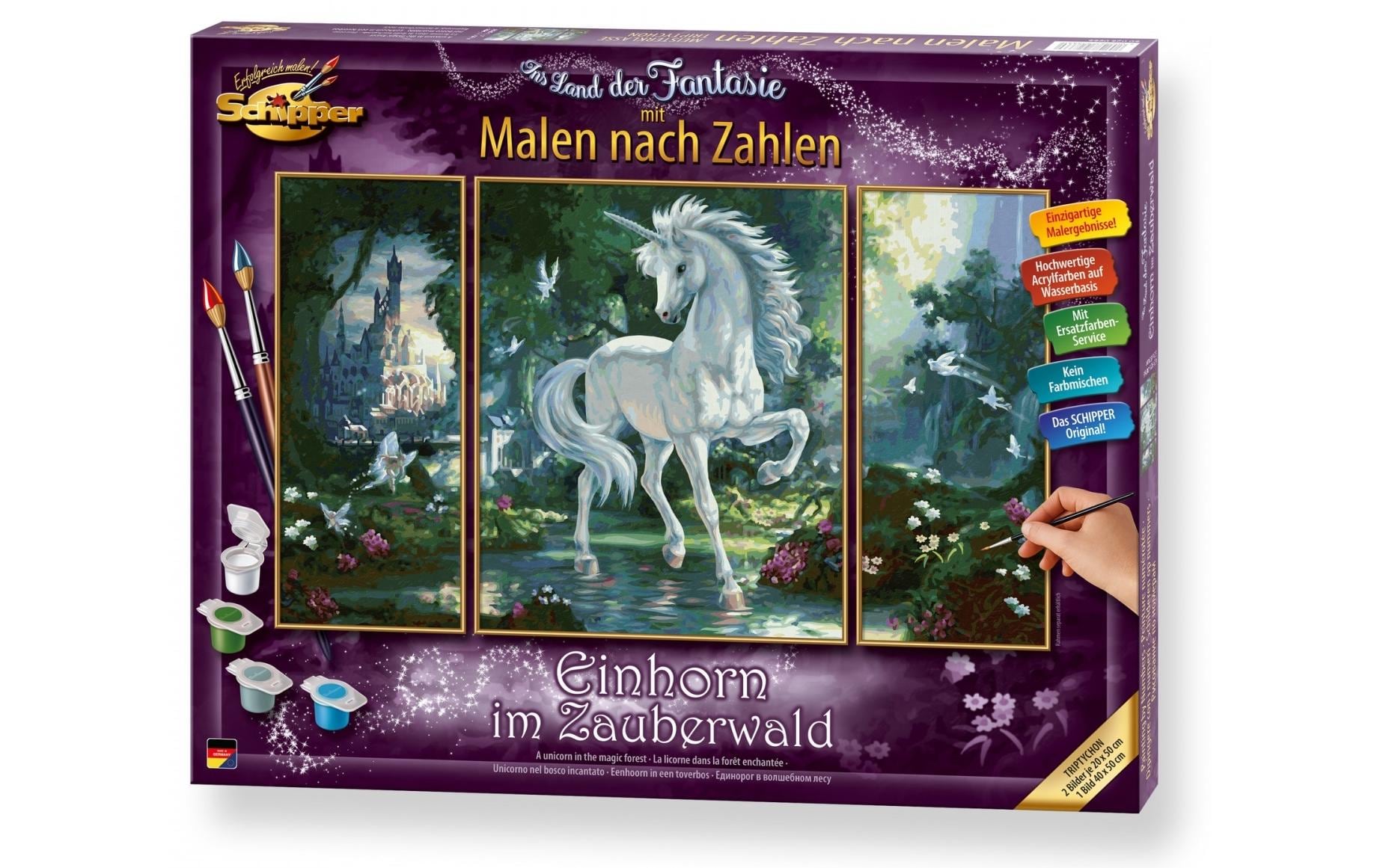 Schipper Malen-nach-Zahlen-Set – Einhorn im Zauberwald – 3-teilig, 80 × 50 cm – ab 14 Jahren