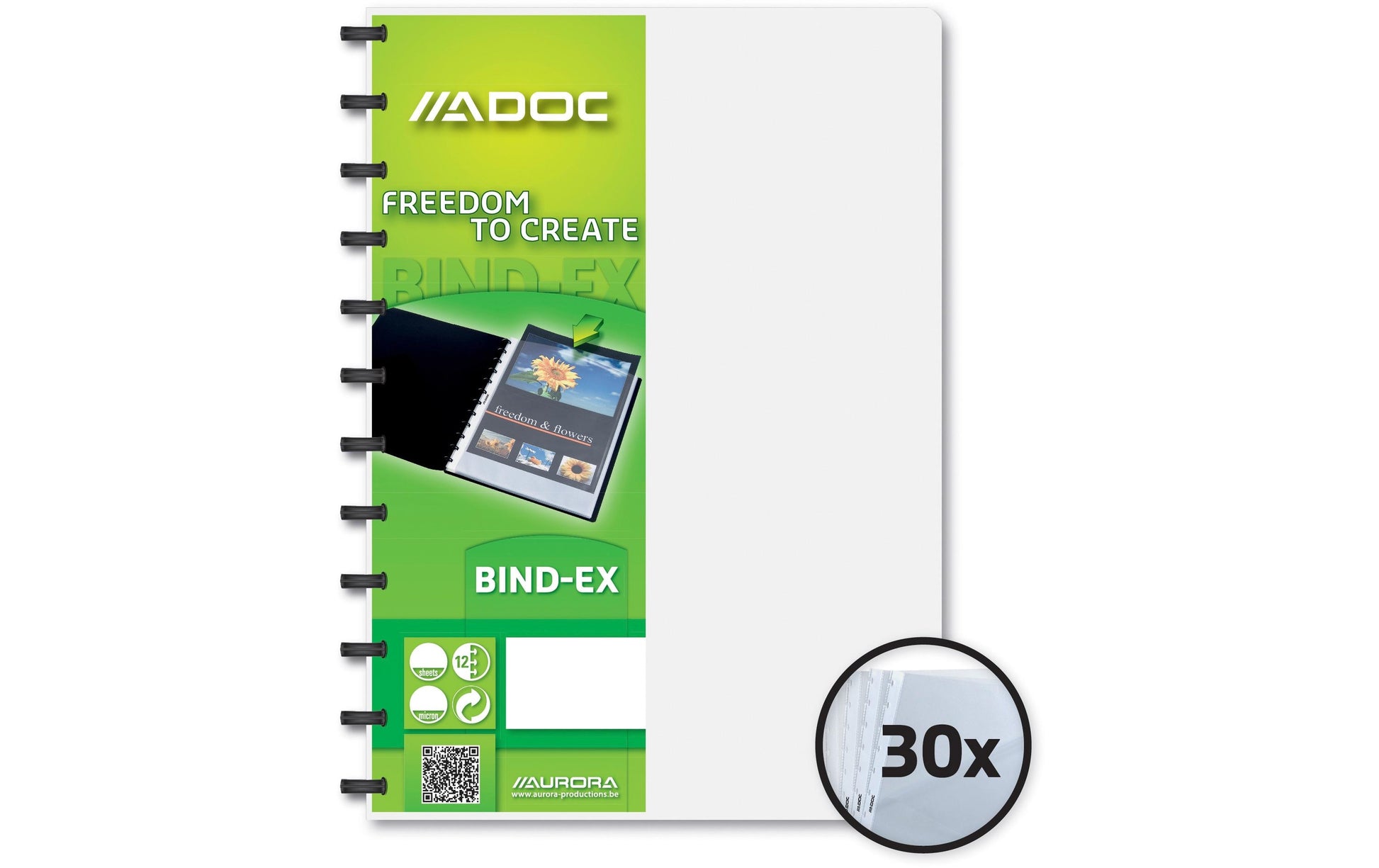 Adoc Bind-Ex Aurora Sichtbuch – 30 Sichttaschen, A4, austauschbar, genarbt, antireflex, transparent